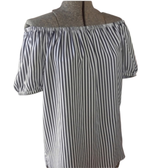 Chico's Tops - Size 0 chico's black and white pinstripe off-the-shoulder blouse